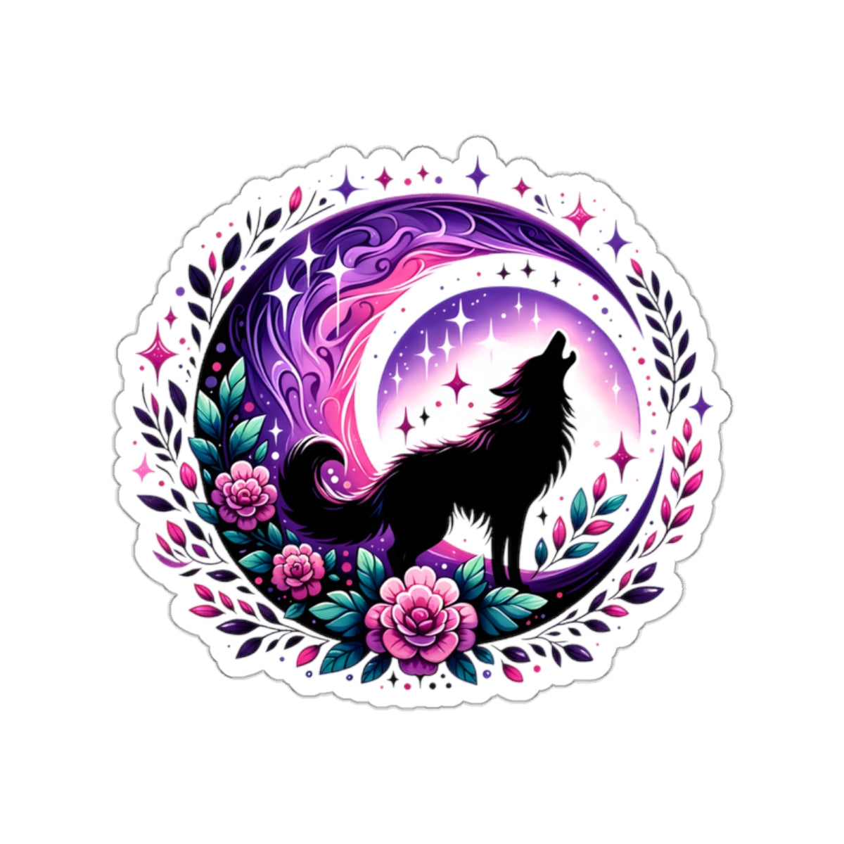 Wolf and Moon Waterproof Die-Cut Stickers