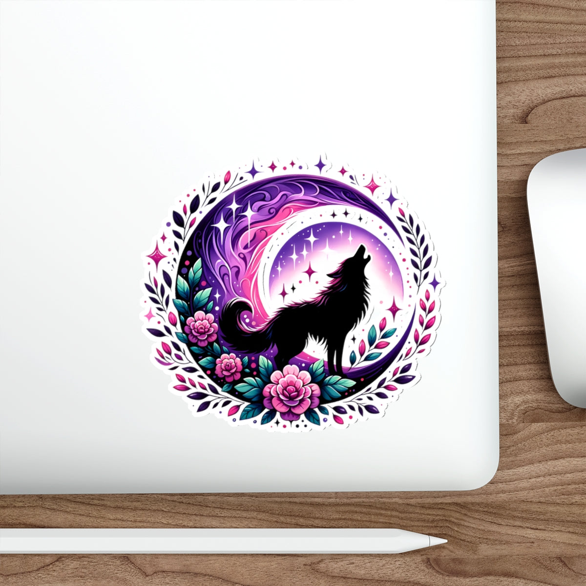 Wolf and Moon Waterproof Die-Cut Stickers