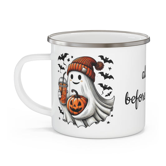 Pumpkin Spice Latte Ghost Enamel Camping Mug