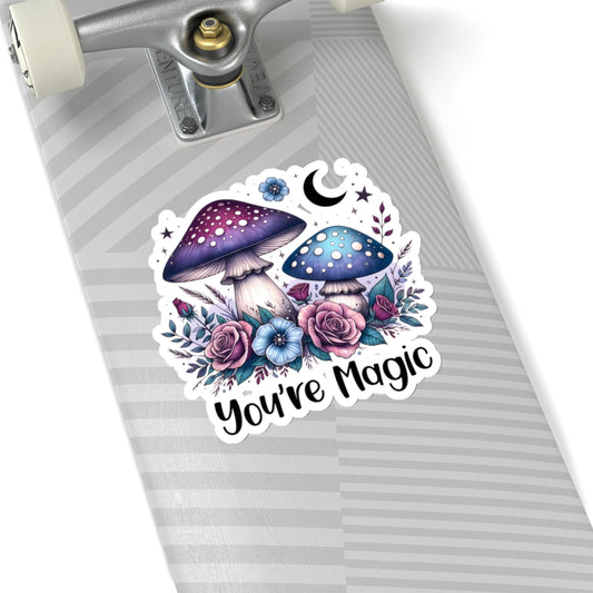 Purple Mushroom Flowers and Moon Glossy Vinyl Kiss-Cut Stickers