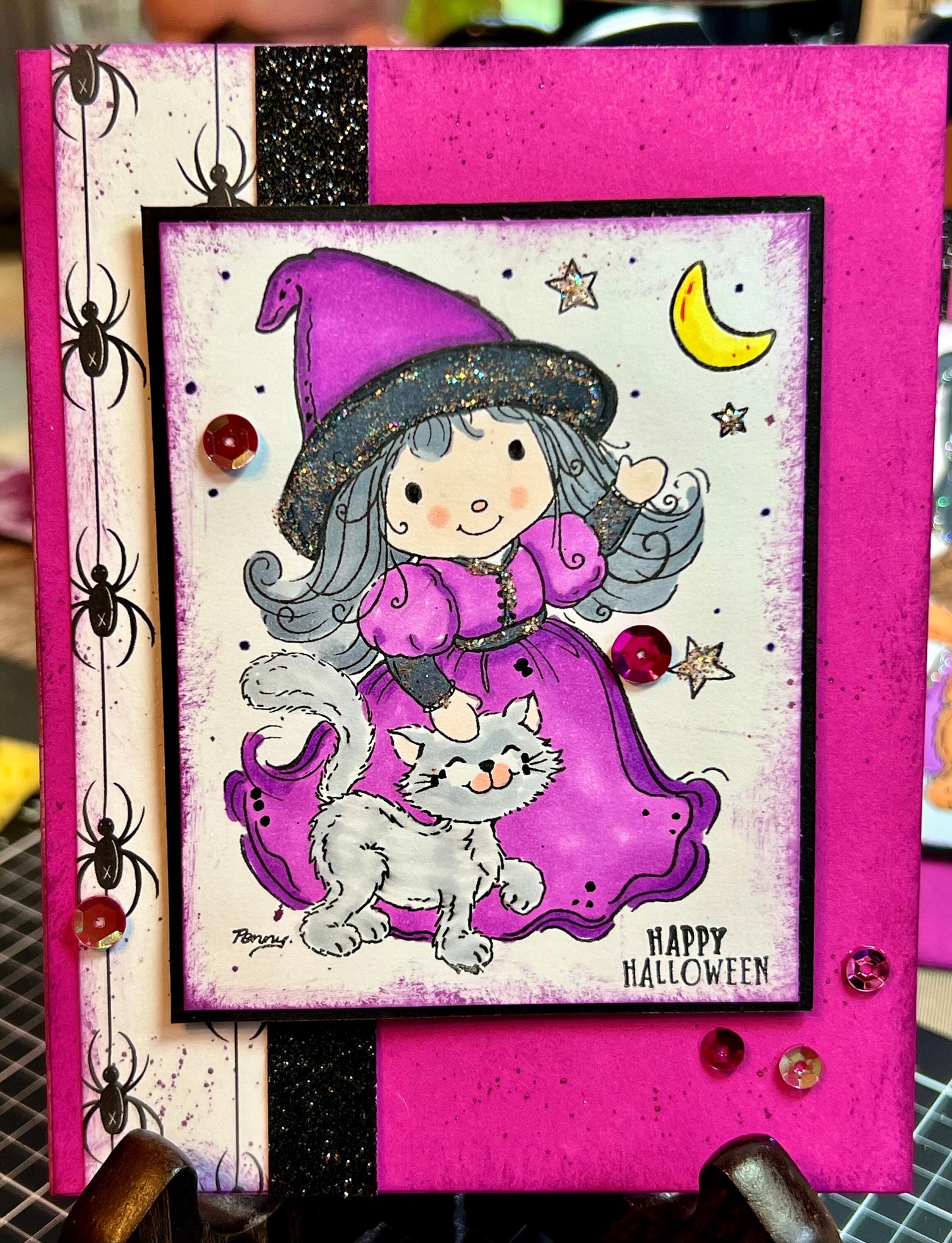 Handmade LITTLE WITCH Halloween Greeting Card