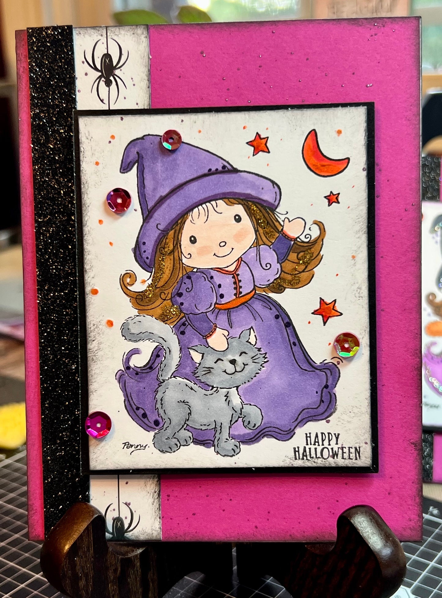 Handmade LITTLE WITCH Halloween Greeting Card