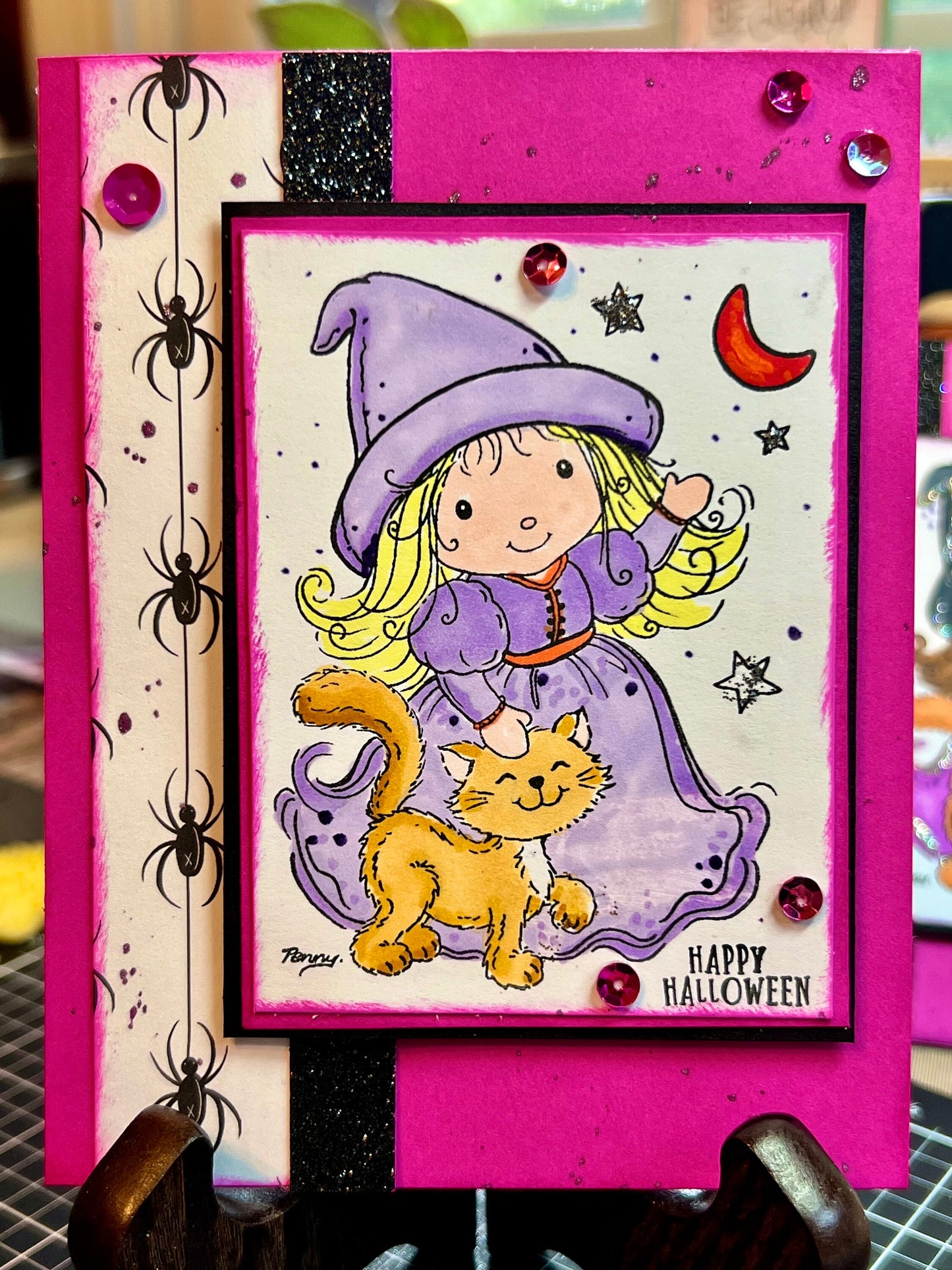 Handmade LITTLE WITCH Halloween Greeting Card