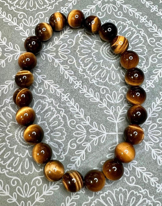 Tigers Eye Bracelet 8mm Metaphysical Attracts Money Luck & Prosperity Psychic Protection Reiki Charged Root Sacral Third Eye Chakra