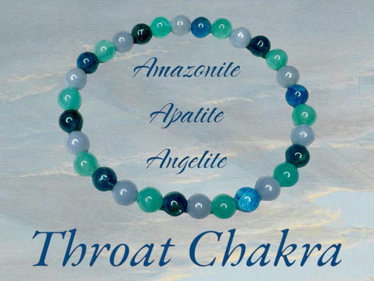 Throat Chakra Crystal Stretch Bracelet 6mm Healing Energy Natural Crystal Gemstone Reiki Infused Angelite Apatite Amazonite Chakrabracelets