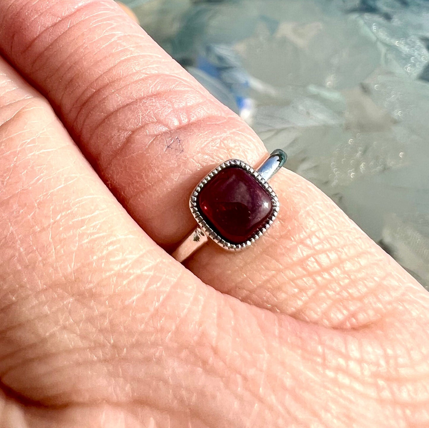 Garnet Gemstone White Bronze Ring