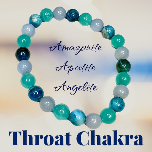 Throat Chakra Crystal Stretch Bracelet 8mm Healing Energy Natural Crystal Gemstone Reiki Infused Angelite Apatite Amazonite Chakrabracelets